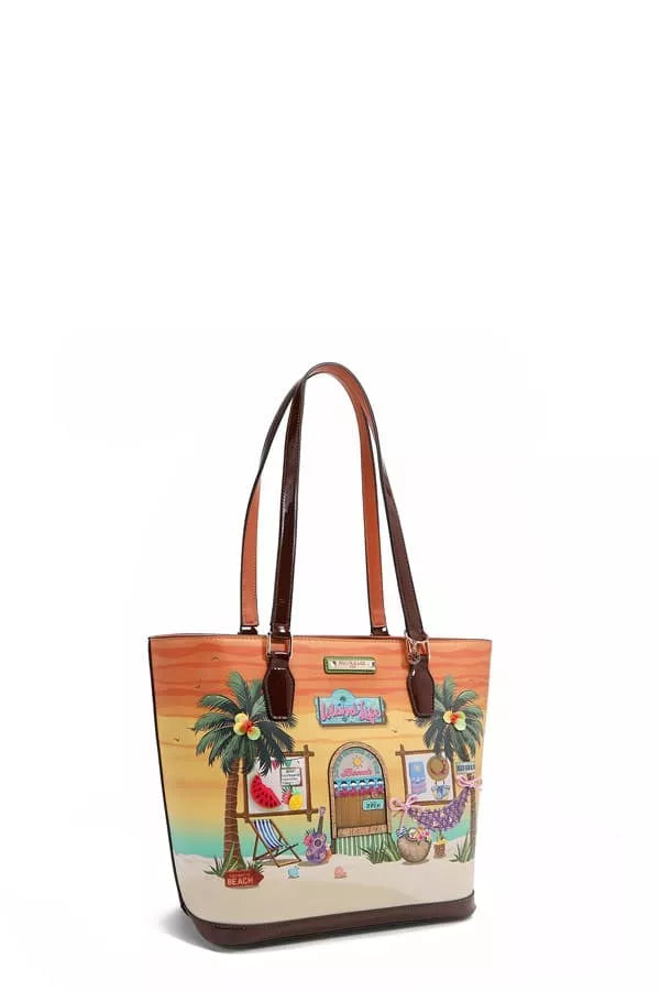Bolso de compras con estampado de casa de playa tropical Nicole Lee USA Imagen secundaria del producto